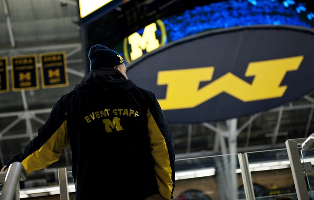 An usher watches warmups before the game between Michigan and Ferris State at Yost Ice Arena on Friday, Mar. 1. Daniel Brenner I AnnArbor.com